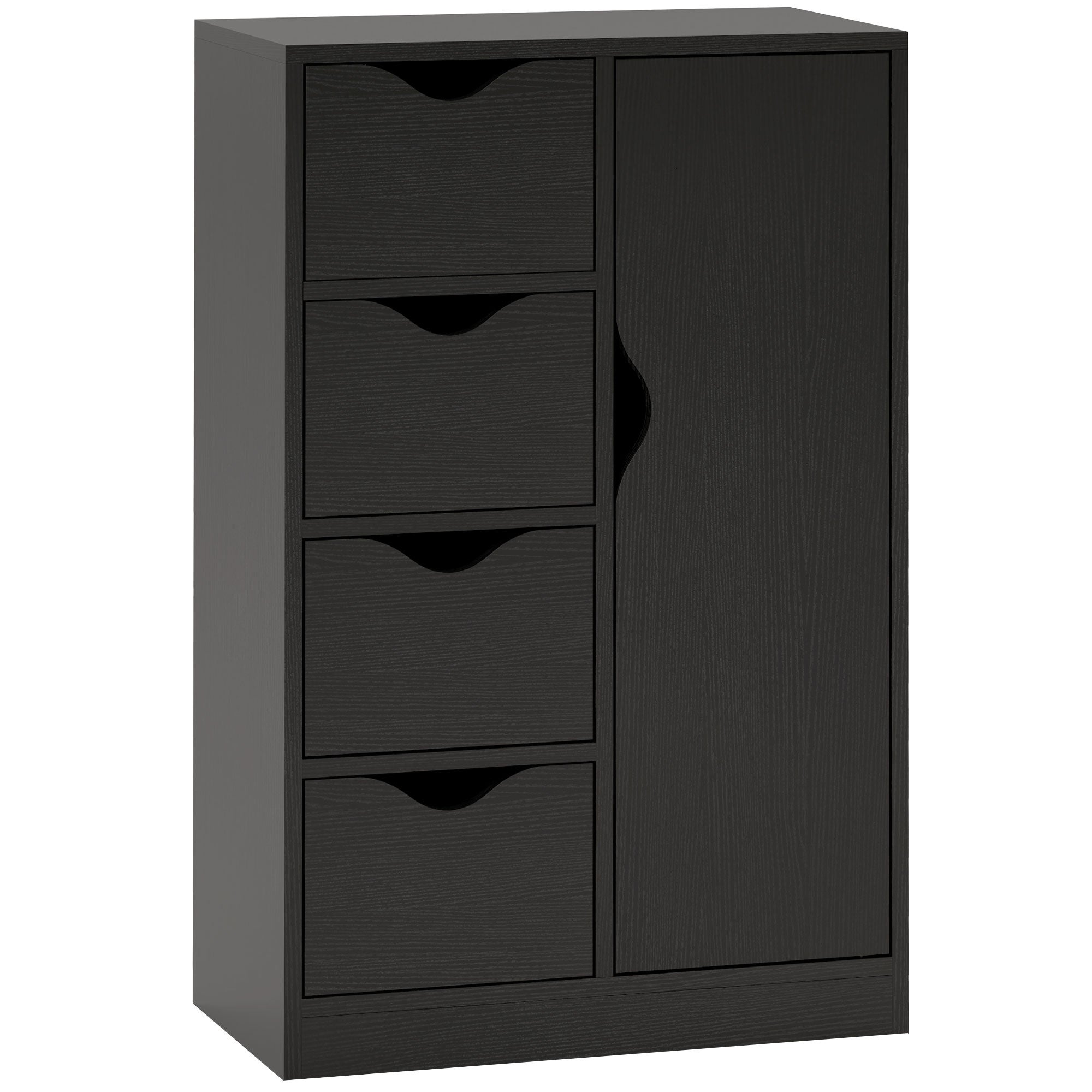 mebel do przechowywania, komoda, komoda z szufladami, 1 szafka i 4-szufladowa, wykonana drewno, do salonu, kuchni, wejścia, jadalni, czarna