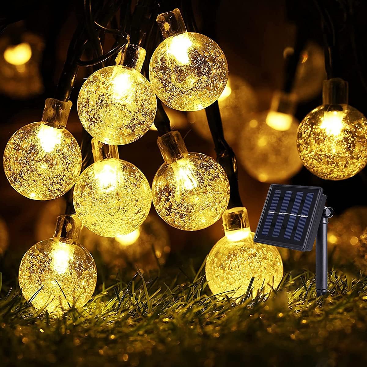 Słoneczna girlanda zewnętrzna, 12m, 100 diodek LED, lampy słoneczne na zewnątrz, kryształowe kulki, wodoodporne, 8 trybów, światło wewnętrzne