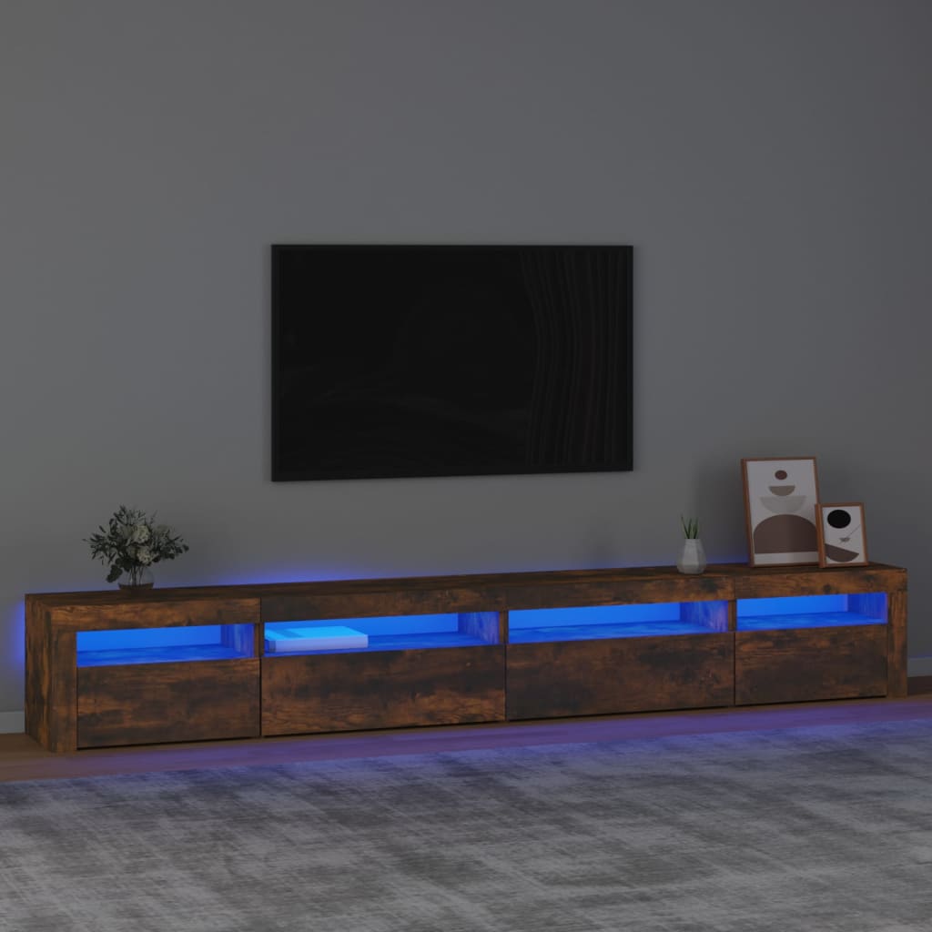 Szafka pod TV z oświetleniem LED, przydymiony dąb, 270x35x40 cm vidaXL