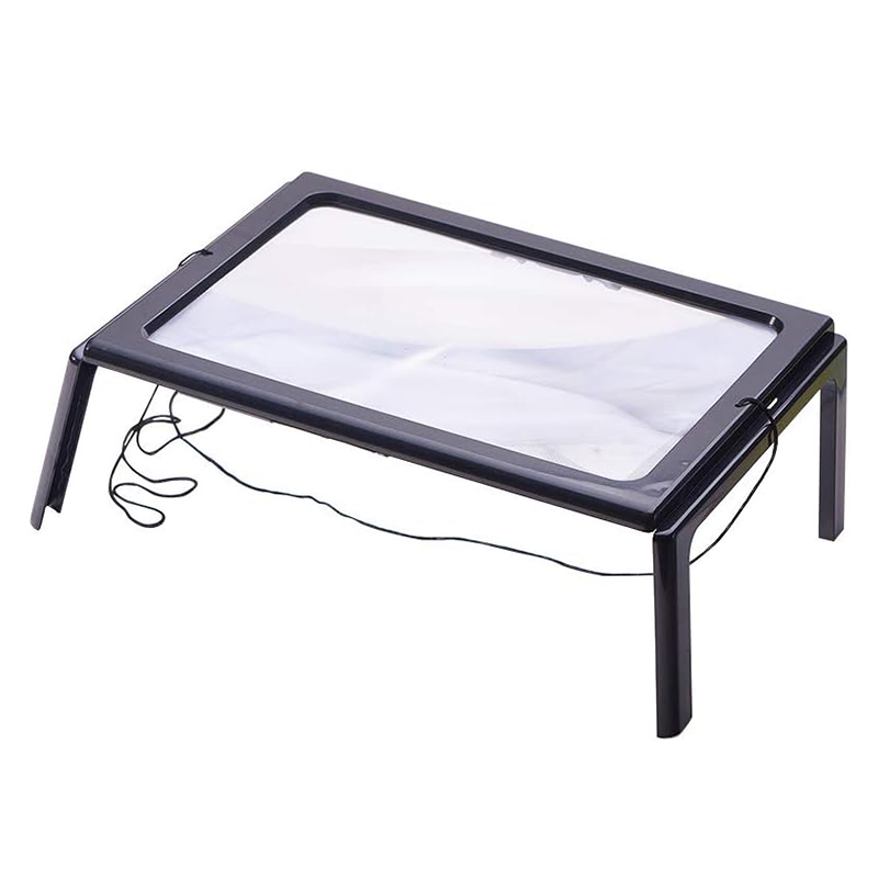Lupa do czytania z 4 diodami LED, powiększenie 3x, prostokątna lupa A4 z lampą powiększającą na stojaku