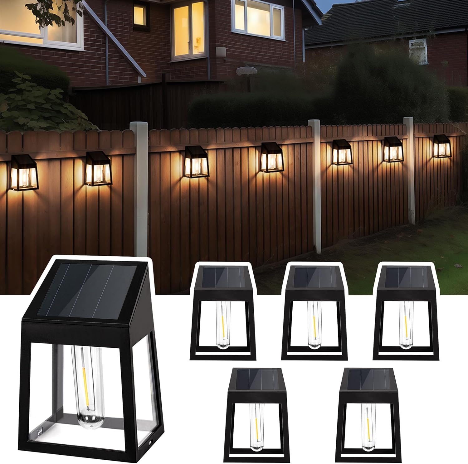 Solarne lampy ścienne z wolframu, 6 sztuk, od zmierzchu do świtu, wodoszczelne solarne lampy bezpieczeństwa do dekoracji zewnętrznych