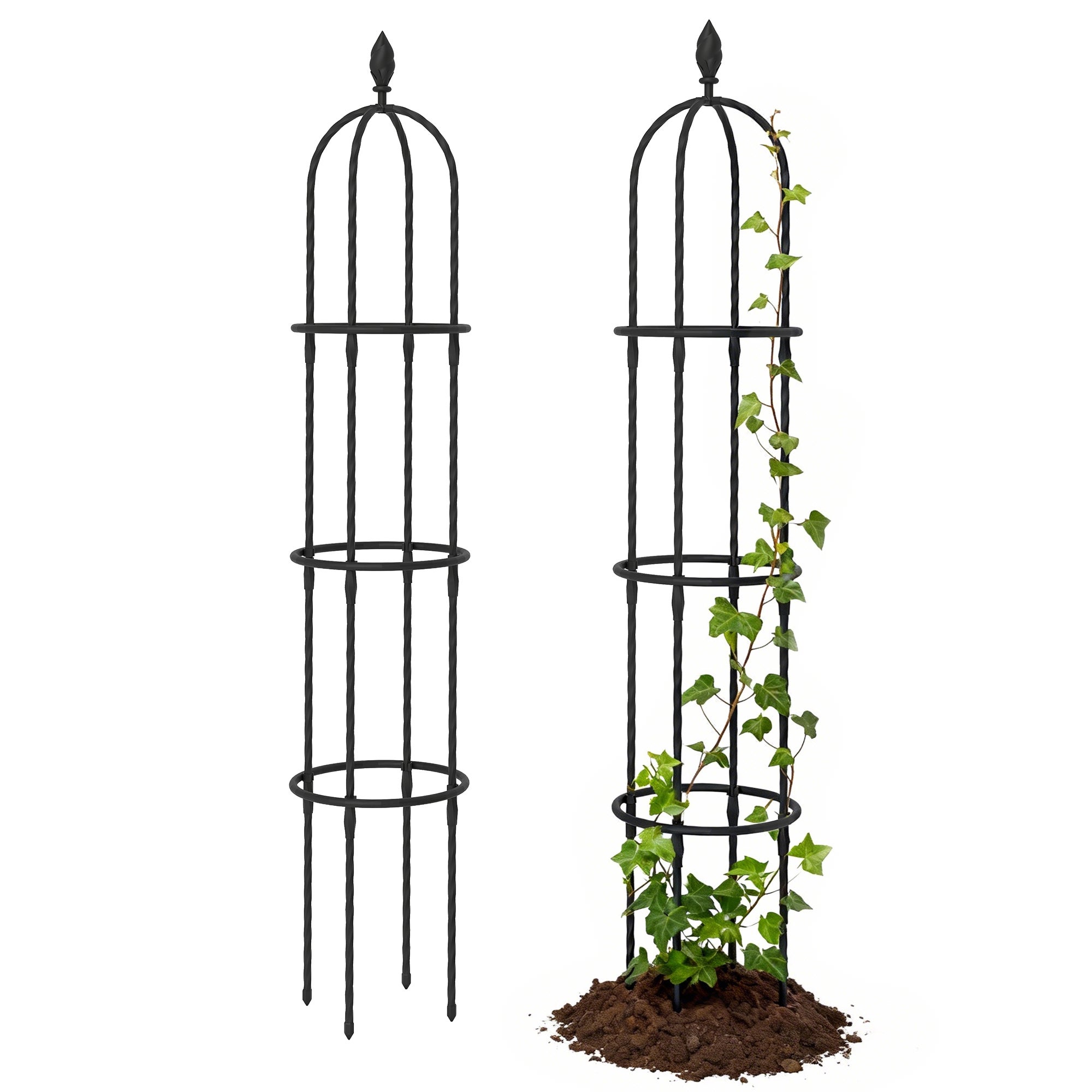 Zestaw z 2 1.74m Stal Ogród Obelisks, Lattice do Wspinaczkowy Rośliny Roses, Czarny do Zewnętrzny Patio