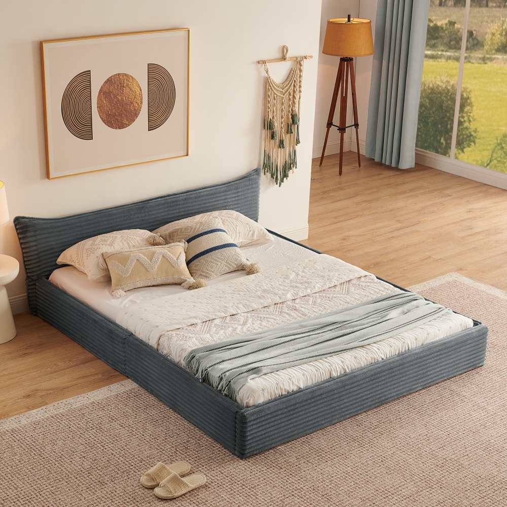 Doppelbett 160x200cm z Samt-Chenille-Bezug, Eukalyptusholz i Eisenrahmen, Kopfende Elegant