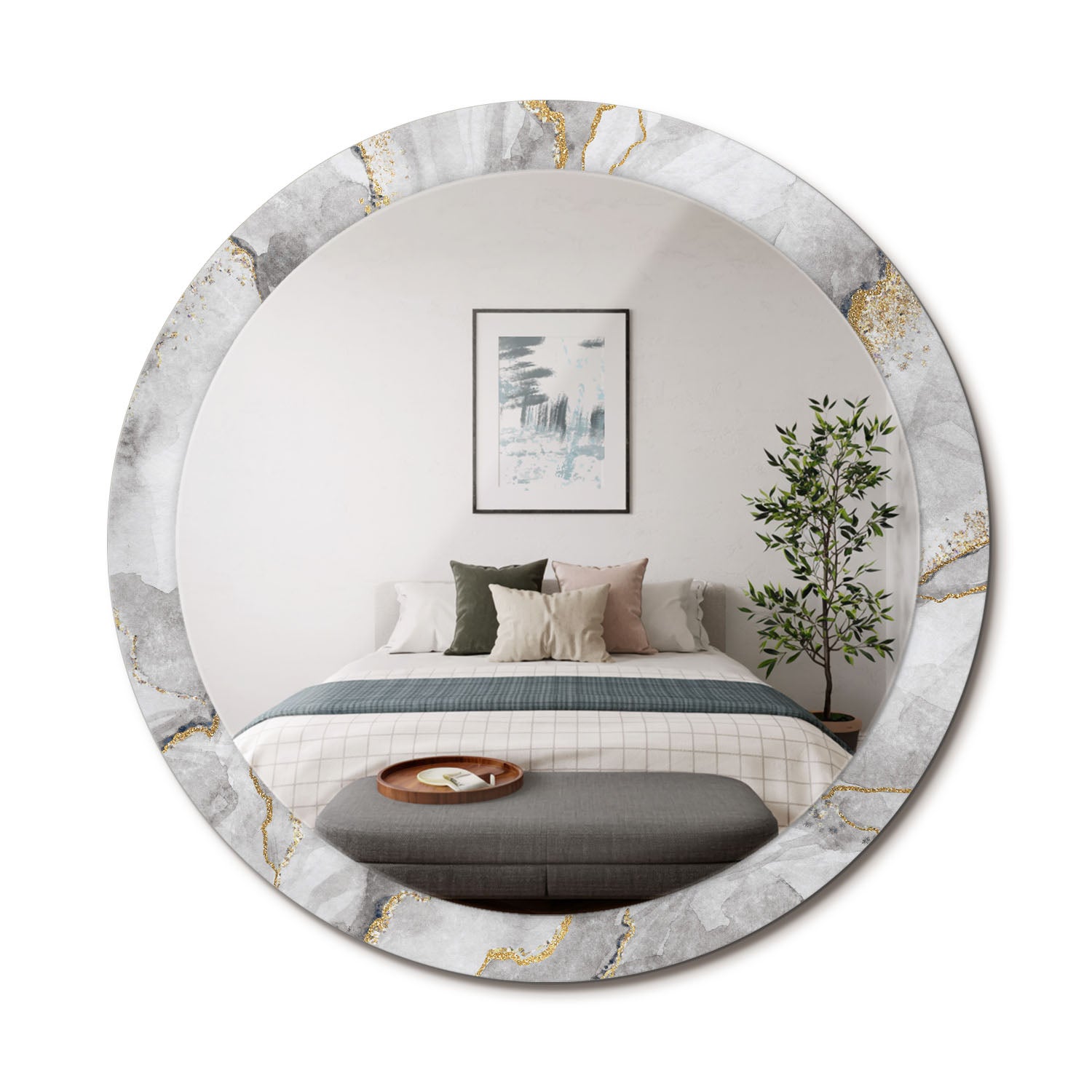 Designerskie lustro ścienne – szkło hartowane, okrągła forma, nadruk premium Marmurowy wzór - 90 cm - ArtPrintCave