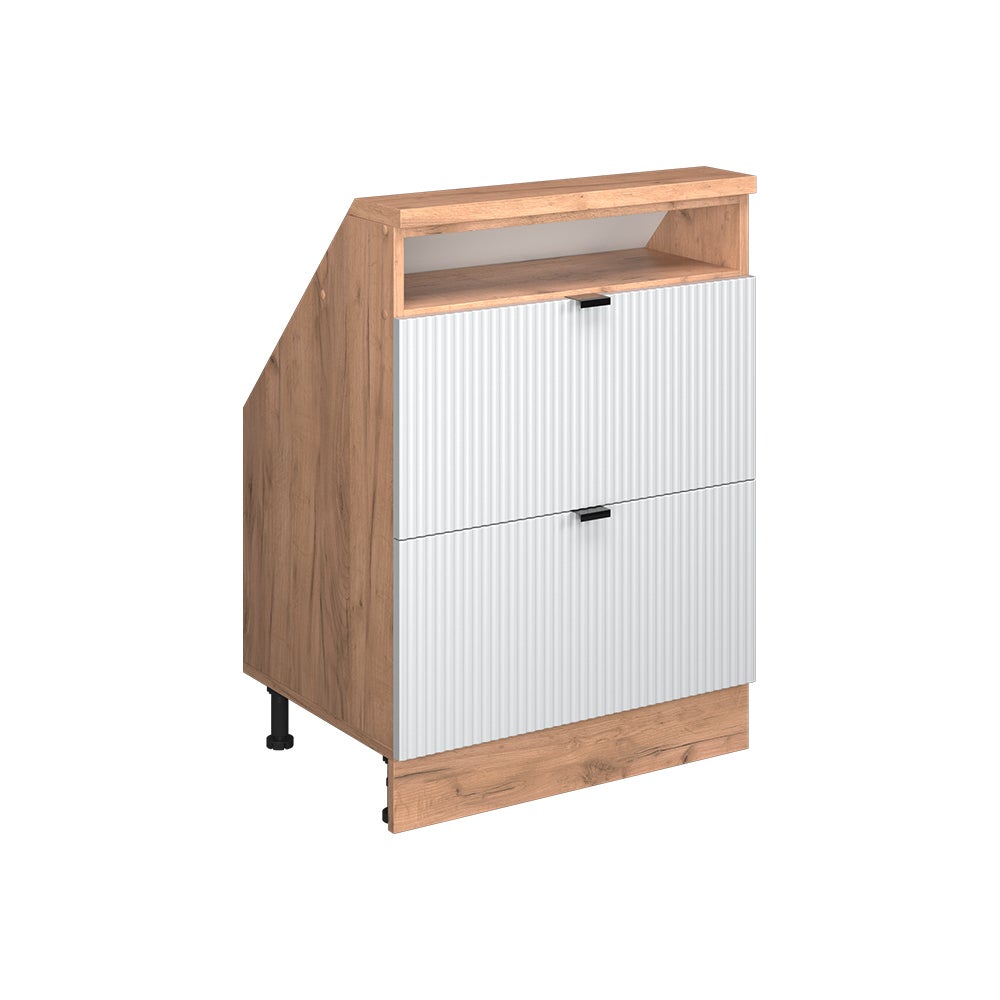 Vicco Szafa skosna Rion, Białe pofałdowanie, 60 x 81.6 cm z 2 szufladami
