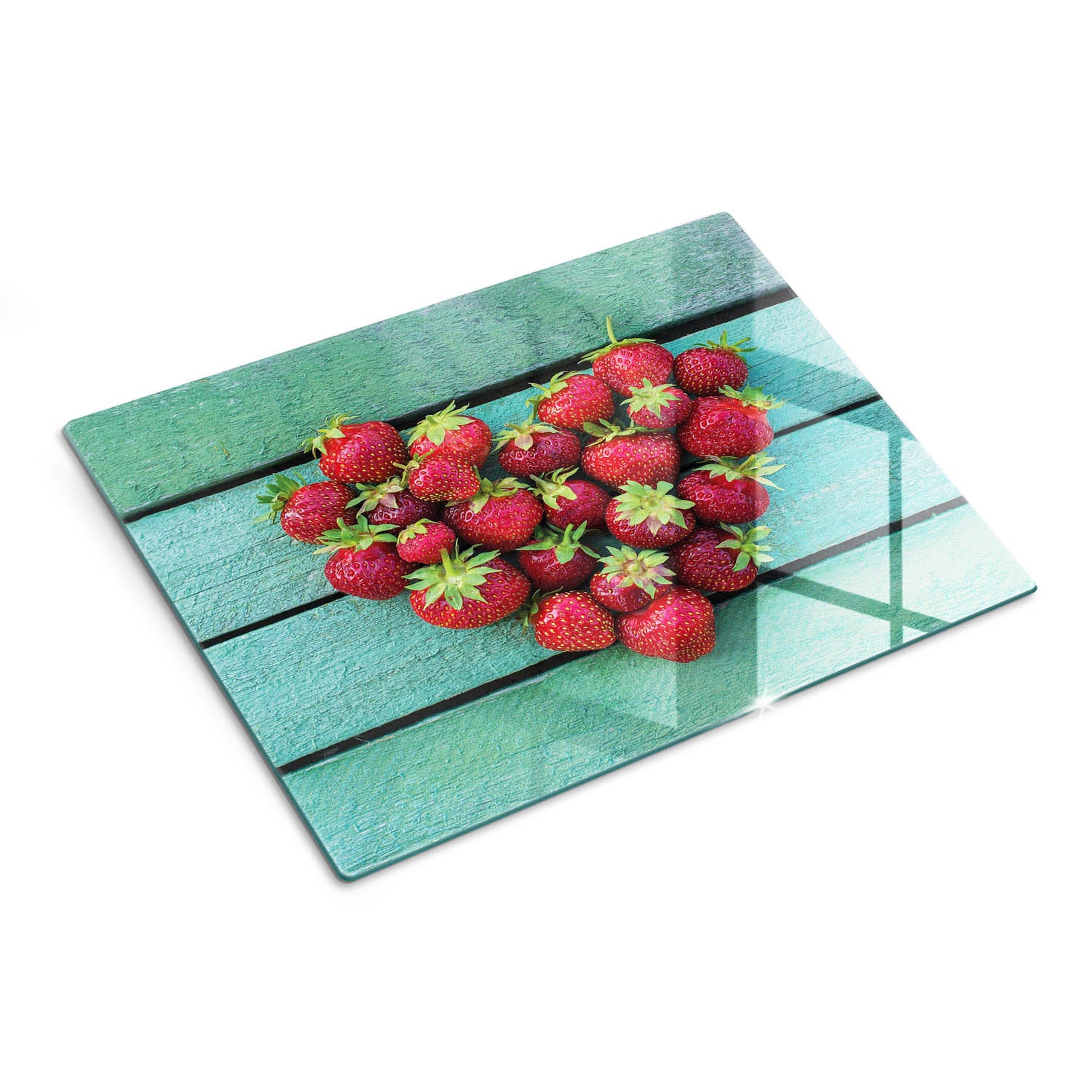 Ekskluzywna deska kuchenna ze szkła hartowanego z nadrukiem - Truskawki Serce - 30x40 - Tulup