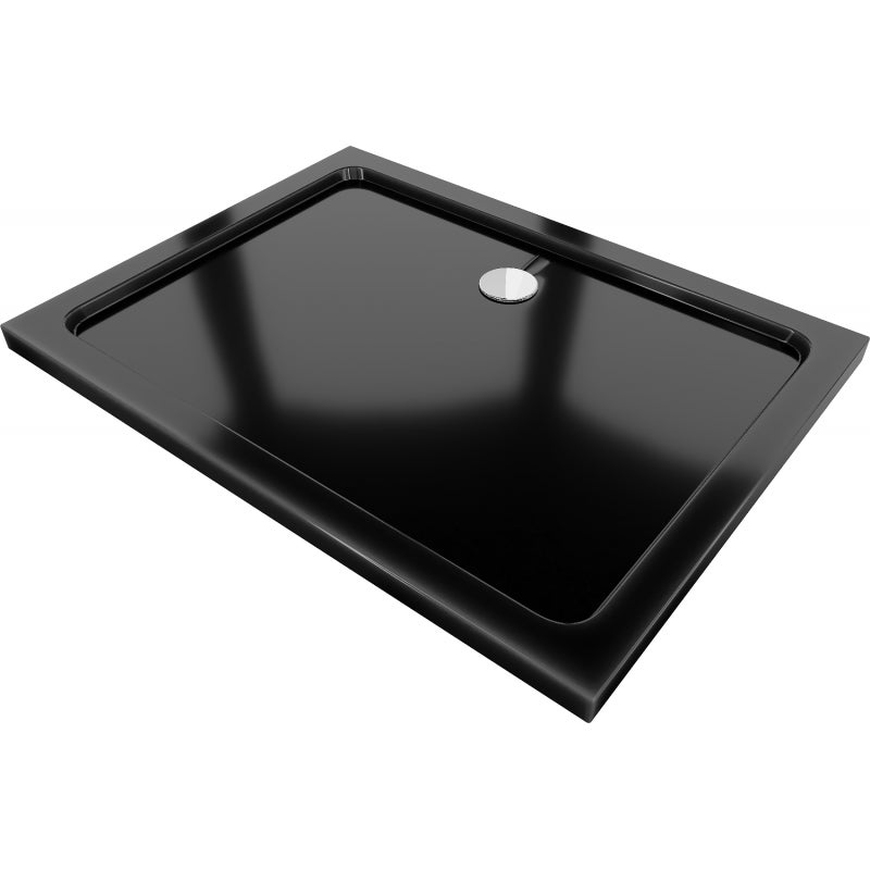 Mexen Flat brodzik prostokątny slim 130 x 100 cm, czarny, syfon chrom - 40701013