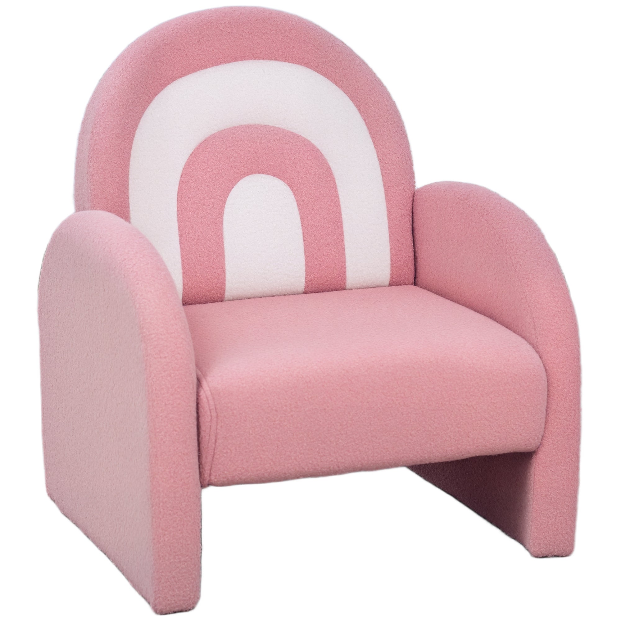 Sofa dziecięca z oparciem w kształcie tęczy, mini sofa z miękkiego polaru dla dzieci, 45x41x52 cm, różowa