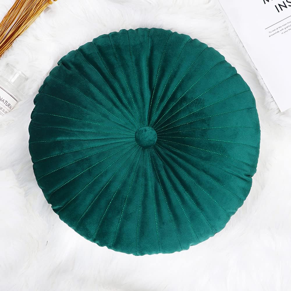 Okrągła poduszka welurowa z wzorem dyni, 35 cm, ciemnozielona, idealna do salonu, sofy, łóżka, podłogi