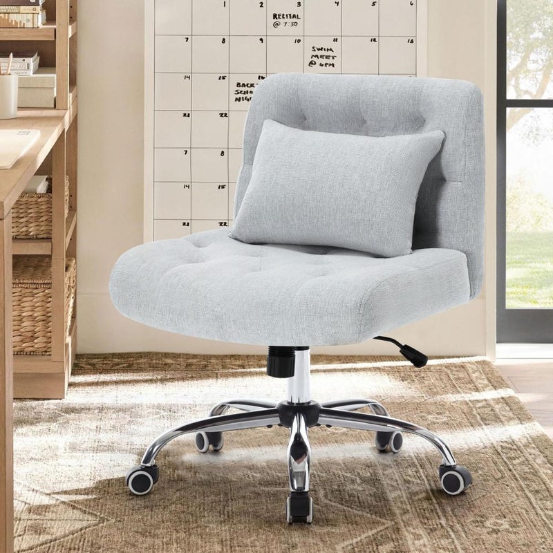Ergonomiczne krzesło biurowe bez podłokietników z poduszką lędźwiową, szerokie i miękkie, na kółkach do biura i sypialni