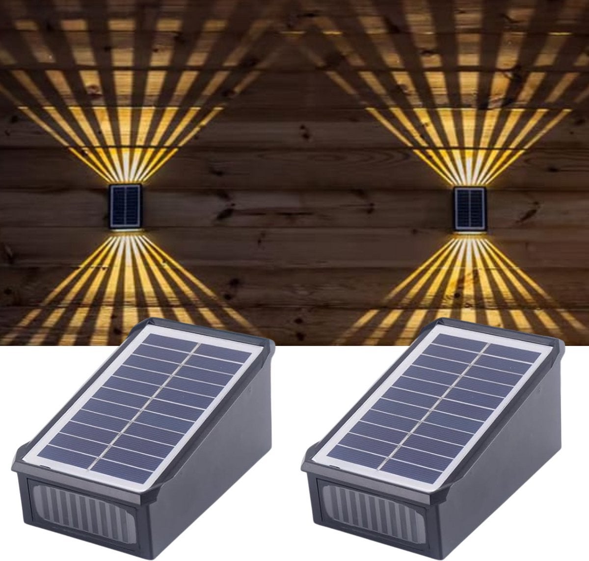 Lampy solarne ogrodowe, kinkiety z czujnikiem, oświetlenie zewnętrzne zasilane energią słoneczną, ciepłe białe światło, (2 sztuki)