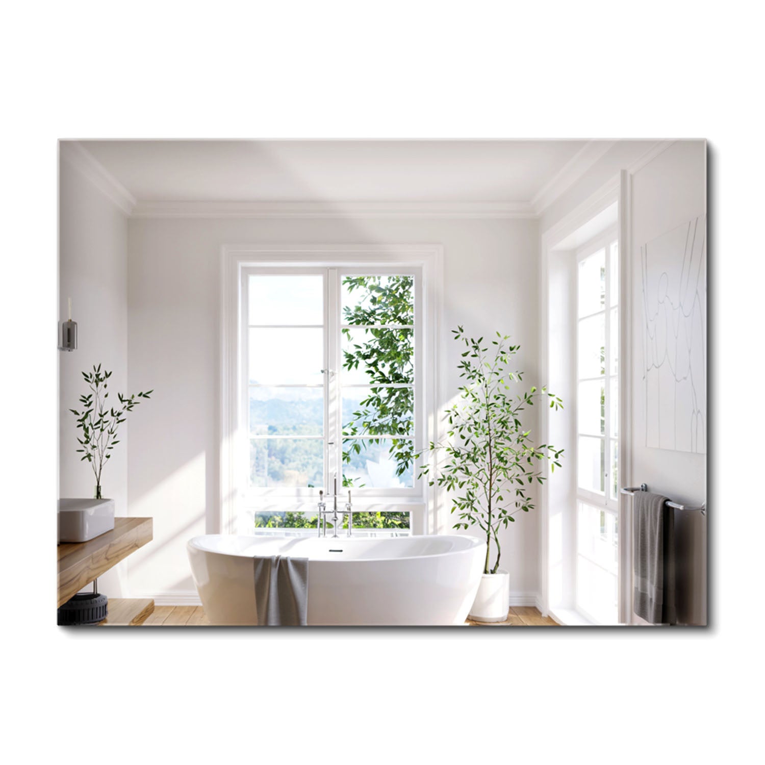 Duże lustro ścienne prostokątne 80 cm x 60 cm bezramowe, nowoczesne lustro do salonu, przedpokoju lub biura – ArtPrintCave