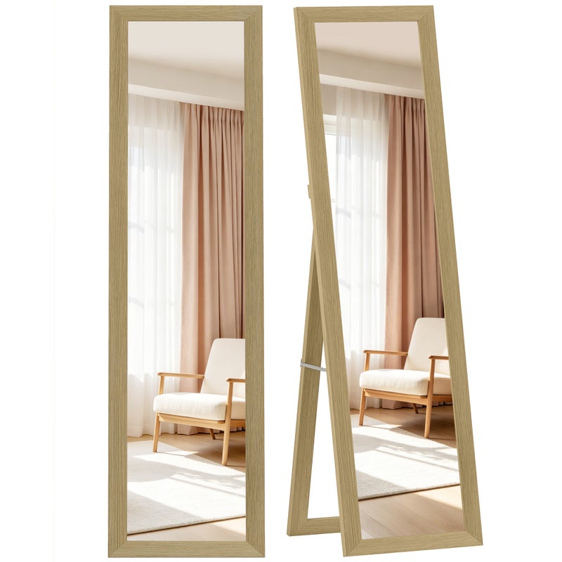 Lustro wolnostojące 157 x 37 cm z ramą z płyty MDF, możliwość pochylenia lub zawieszenia, dąb