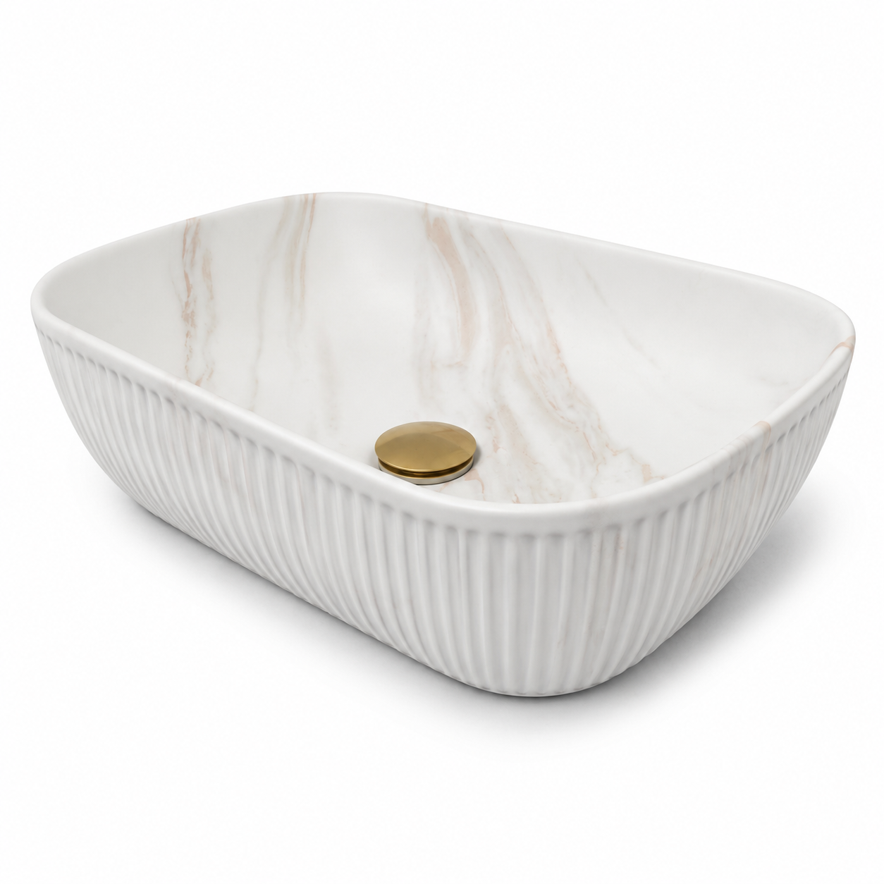 Umywalka owalna nablatowa – 47 x 33 cm – marmur matowy ryflowany – MARVEO