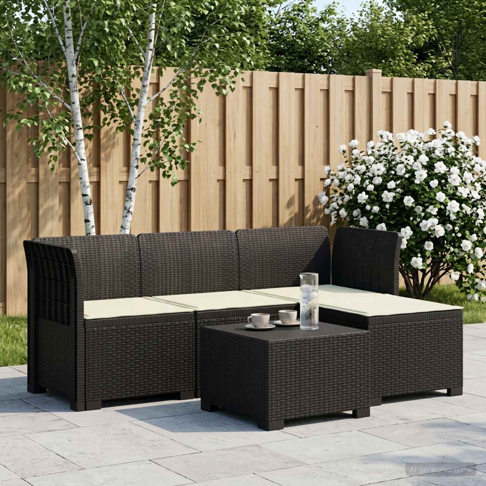 Sofa ogrodowa dla 4 osób z poduszkami w stylu rattanowym PP vidaXL