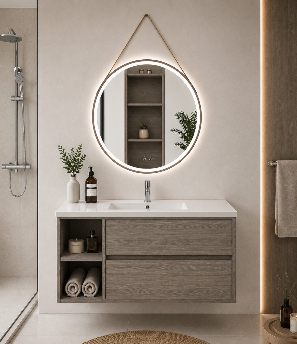 Szafka łazienkowa z umywalką ORIGENBATH ZEUS bez lustra 90x45 cm Lewa strona dąb smoky