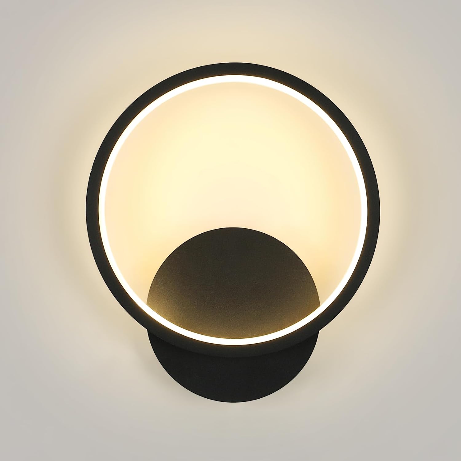 Kinkiet wewnętrzny LED – 12 W, czarny, 3000 K, ciepła biel, okrągły, nowoczesny – do sypialni, salonu, korytarza, schodów – Ø20 cm