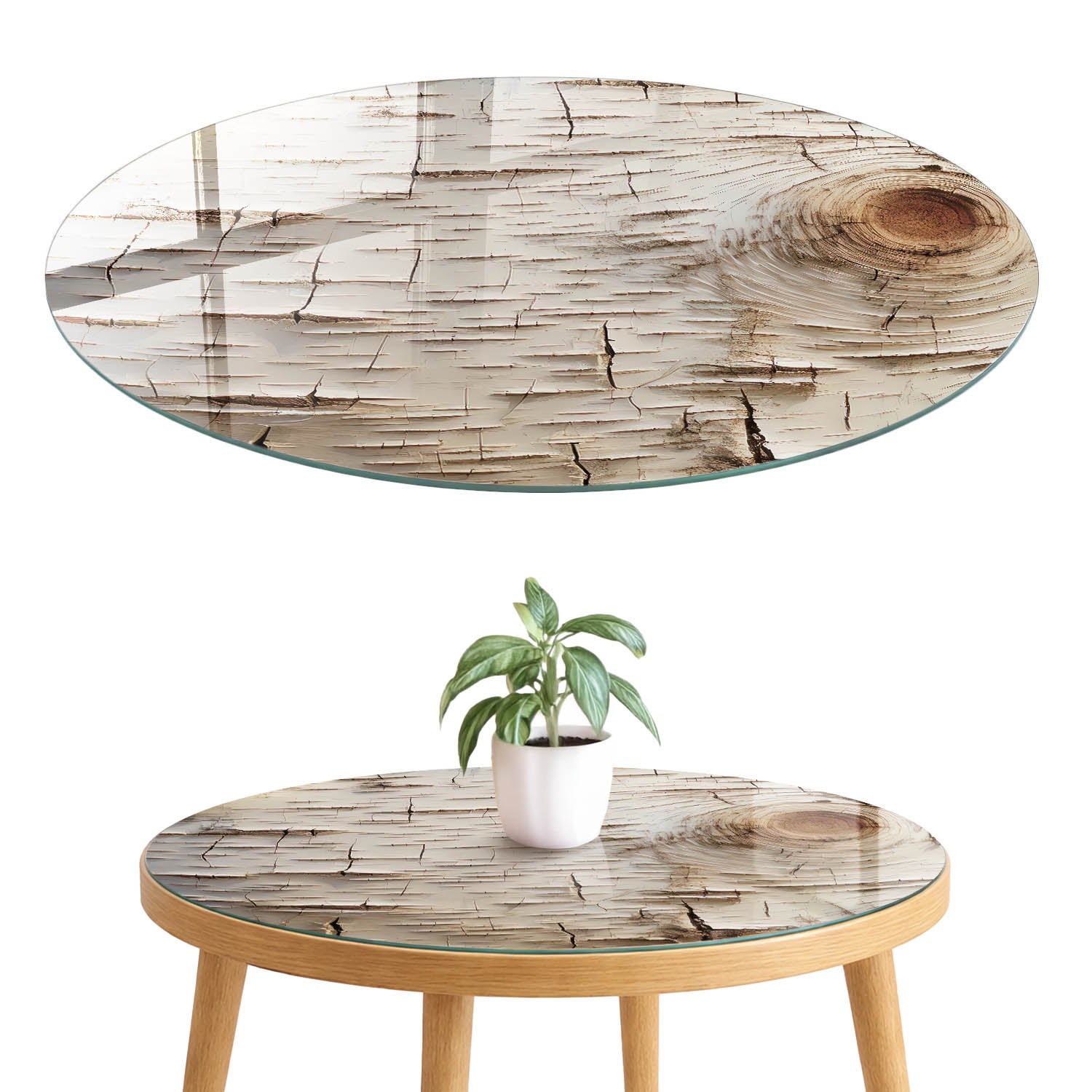 Blat szklany z grafiką i nadrukiem 4 mm - ochrona, dekoracja i metamorfoza mebli fi100 cm Kora brzozy