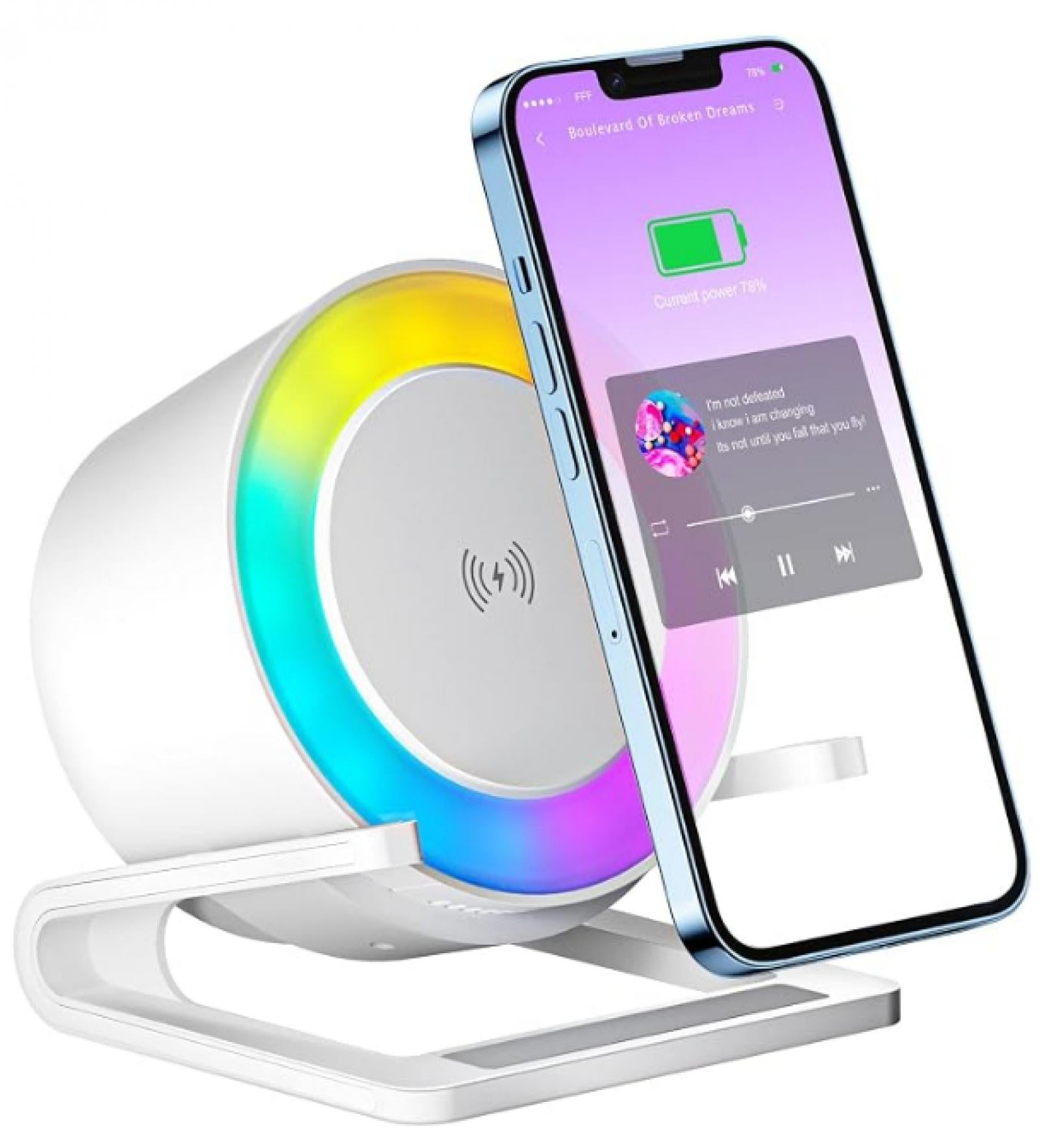 Lampka nocna LED z głośnikiem Bluetooth, ładowarką bezprzewodową 15W, dotykowa, RGB i ciepłym białym światłem do sypialni
