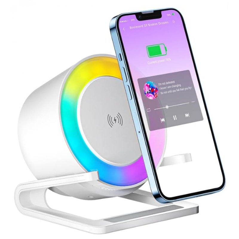 Lampka nocna LED z głośnikiem Bluetooth, ładowarką bezprzewodową 15W, dotykowa, RGB i ciepłym białym światłem do sypialni
