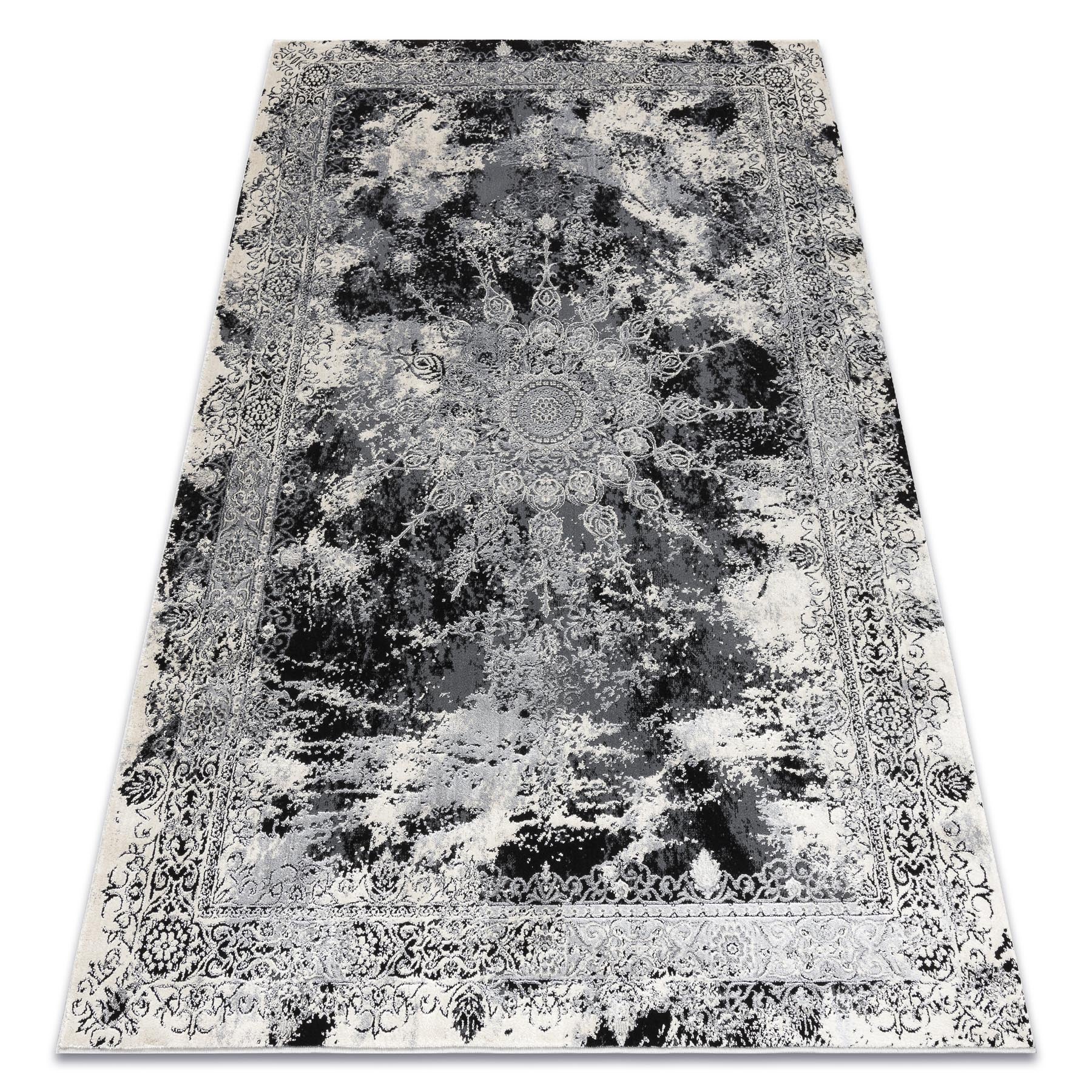 Dywan VINCI 1407 nowoczesny Rozeta vintage przecierany - Strukturalny kość słoniowa / szary 80x150 cm