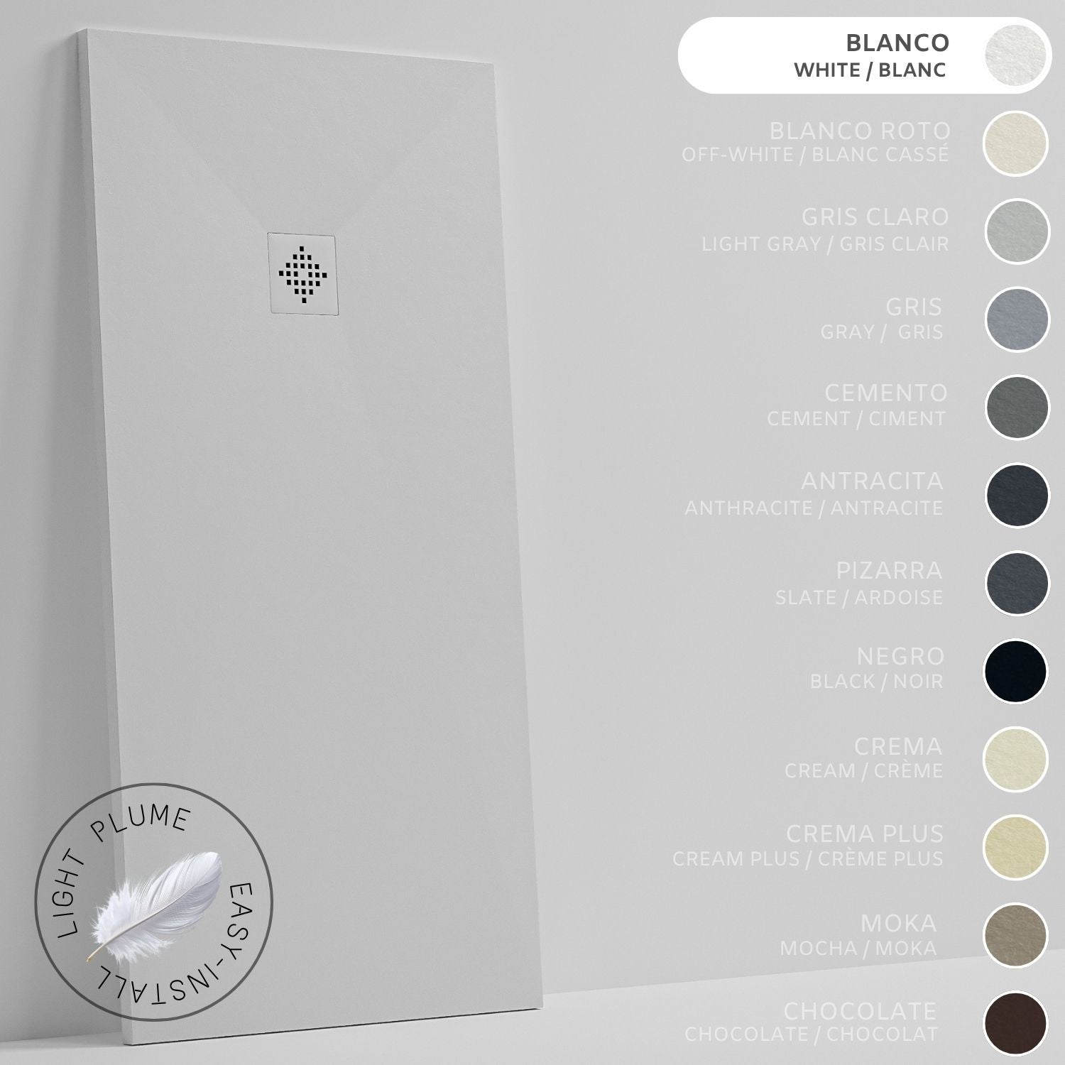 SOULHOME Lekki Brodzik z Żywicy tekstura Łupka biały – 200x90- cm Ultra-płaski Zawiera Syfon i Kratkę Same