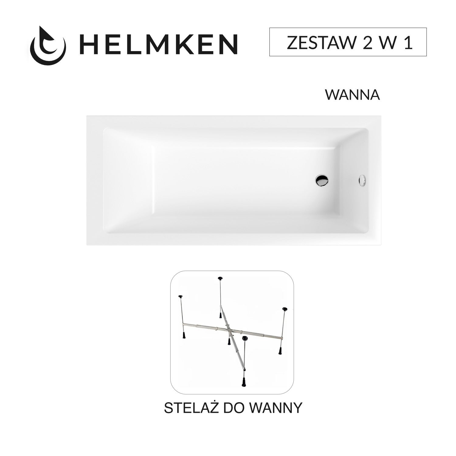 Wanna akrylowa Helmken Athena 170x80 + Stelaż uniwersalny do wanien Helmken 21230020 / 35090080-2S