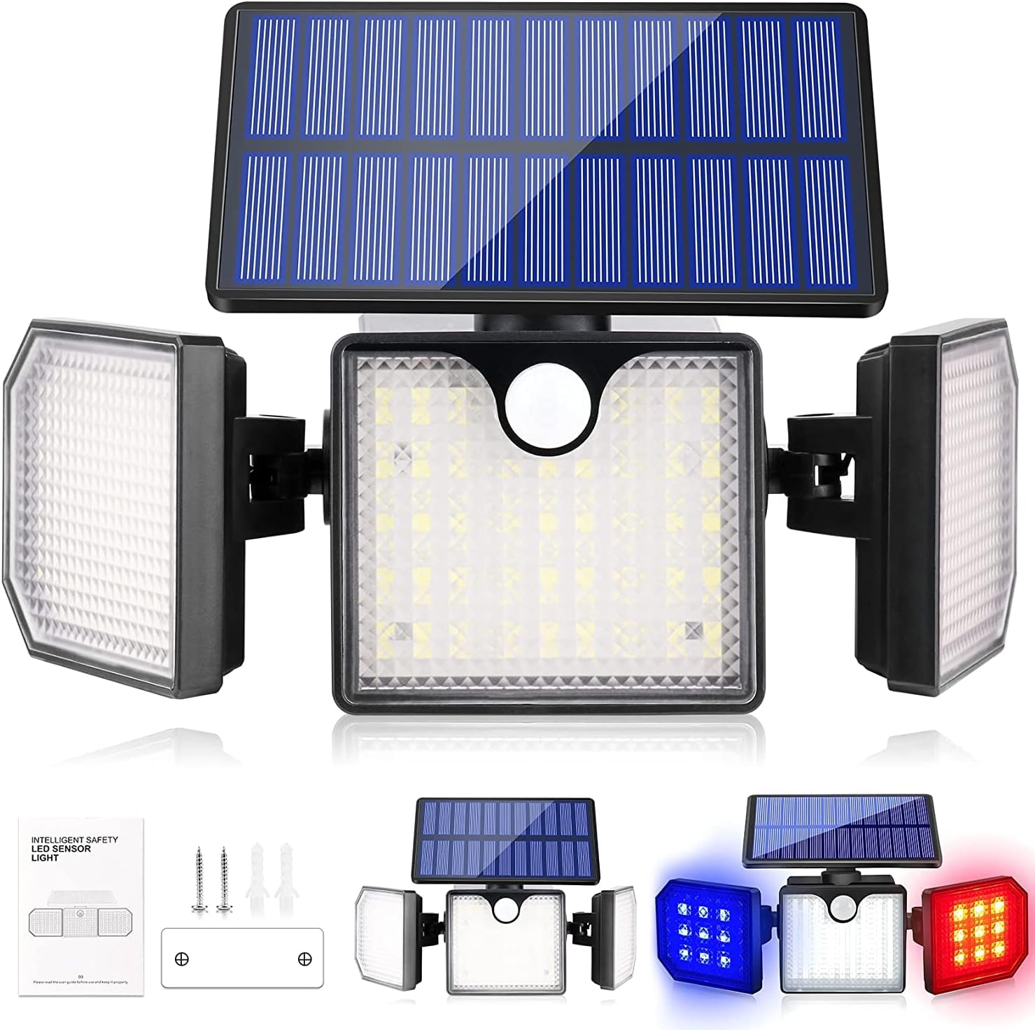 Zewnętrzna lampa ścienna zasilana energią słoneczną, 260 lumenów, temperatura barwowa 6500K, efekt stroboskopowy, z czujnikiem ruchu