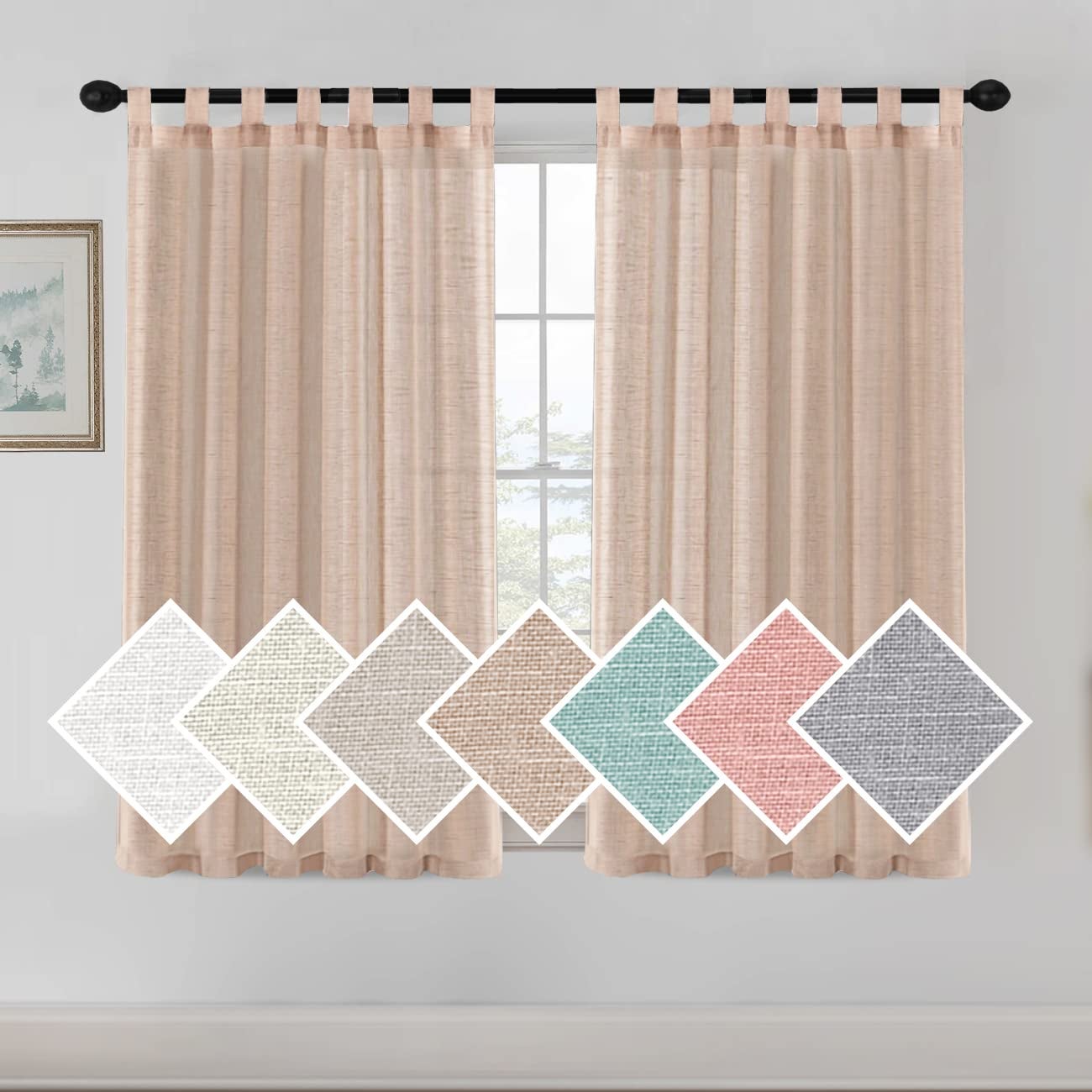 Eleganckie brązowe zasłony lniane 2 panele 132 x 274 cm, oddychające z 7 oczkami do sypialni i salonu w stylu wiejskim