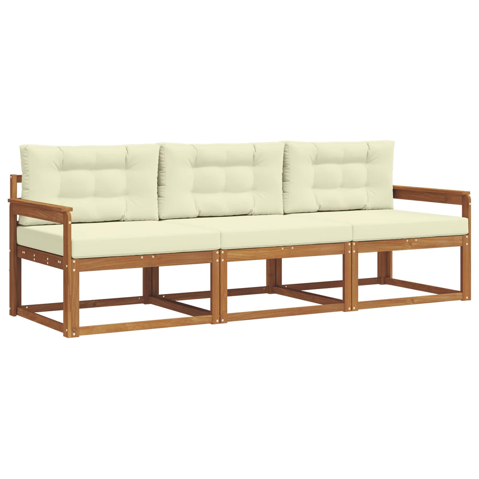 Sofa Ogrodowa Modułowa 3-Osobowa Drewniana z Kremowymi Poduszkami na Taras