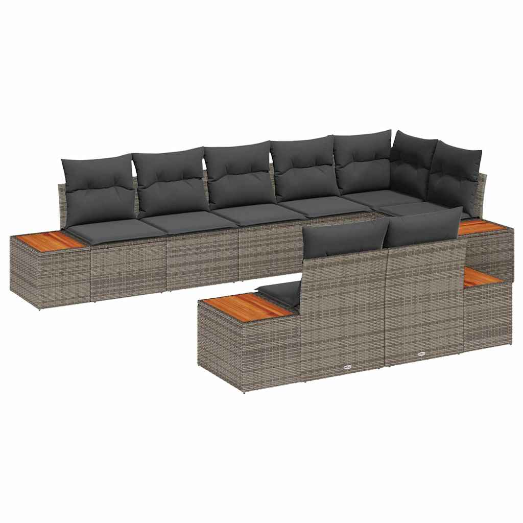 Zestaw Sof na Ogród z poduszką 8 pcs Szary Technorattan