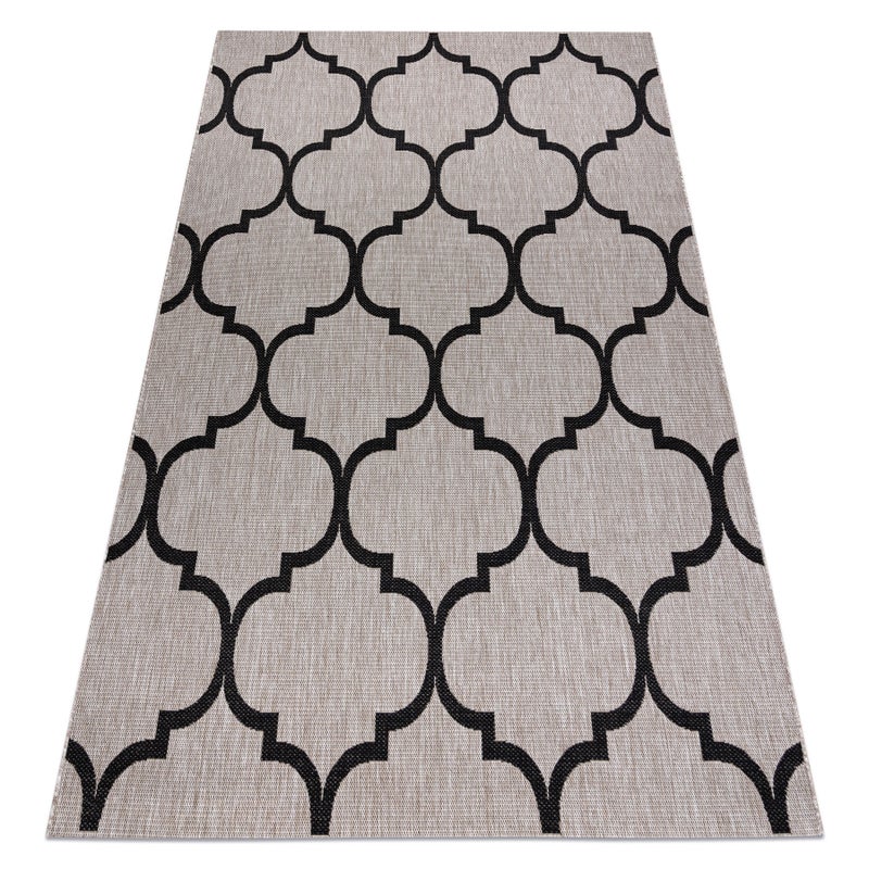 DYWAN SZNURKOWY SIZAL FLOORLUX 20608 , koniczyna marokańska, trellis srebrny / czarny 80x150 cm