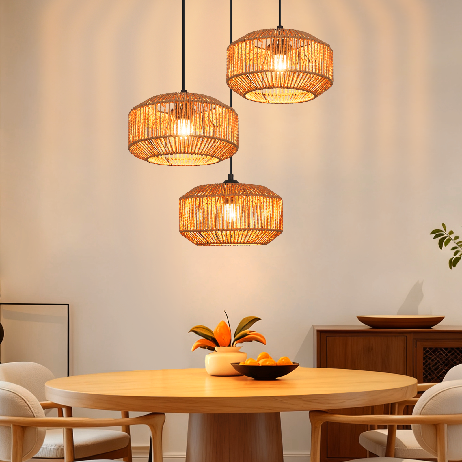 Nettlife Wisząca Lampa Rattan Φ25 Vintage do Stołu Jadalnego – 1 Światło, Design Retro E27 (Żarówka nie dołączona)
