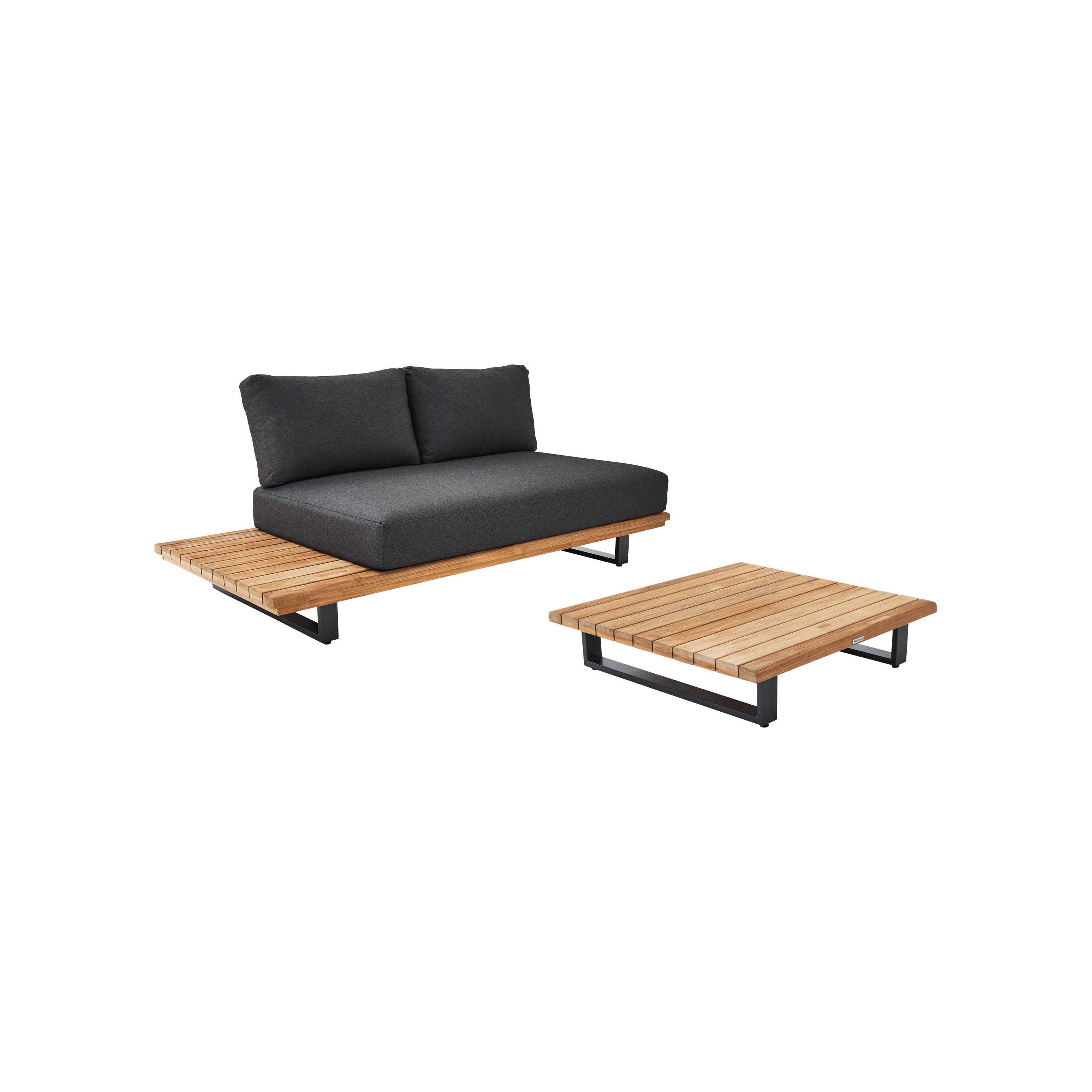 Zestaw mebli ogrodowych NATERIAL Sirokos: sofa 2-osobowa i stolik kawowy z aluminium i drewna tekowego