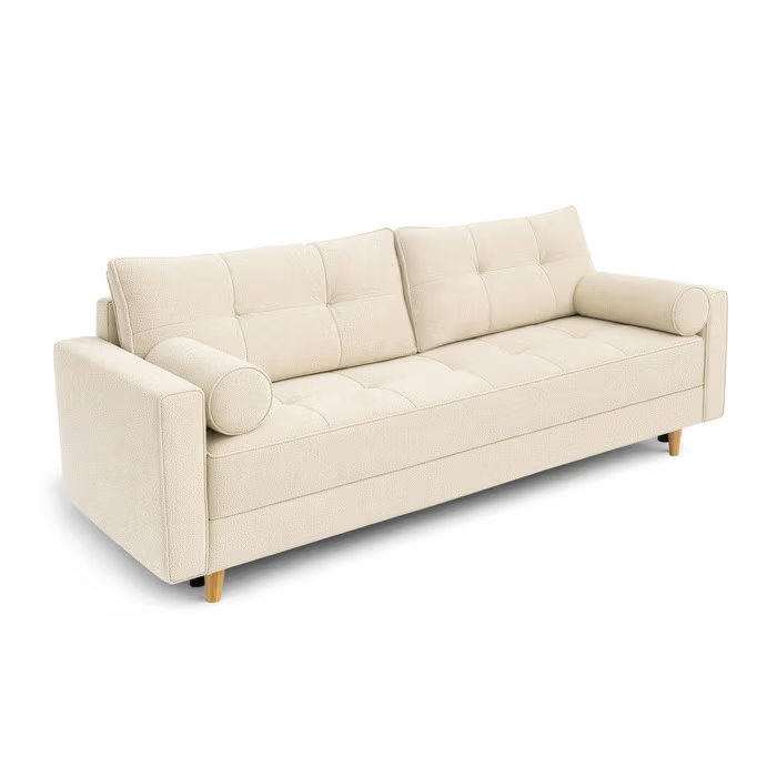 Sofa Rozkładana Kanapa z Funkcją Spania Dwuosobowa Do Salonu Kremowa LONAR