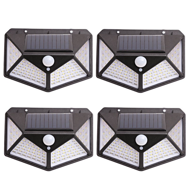 Oświetlenie zewnętrzne solarne z czujnikiem ruchu, 4 sztuki po 100 diod LED, wodoodporne, bezprzewodowe reflektory, oświetlenie zewnętrzne solarne do