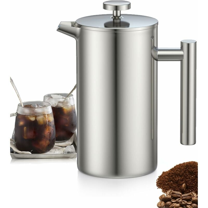 Ekspres do kawy typu French Press o pojemności 800 ml, wykonany ze stali nierdzewnej, z potrójnym filtrem i funkcją utrzymywania ciepła.