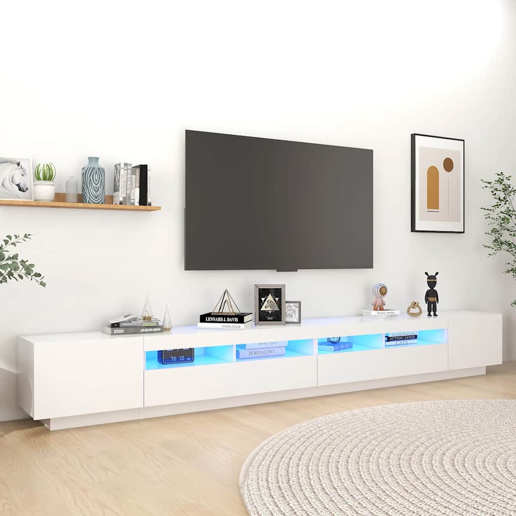 Meuble TV VidaXL z oświetleniem LED 300x35x40 cm, kolor: biały, materiał: drewno inżynieryjne
