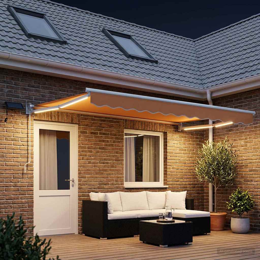 Markiza ręczna z LEDami piaskowy 100% Poliester i Aluminium vidaXL