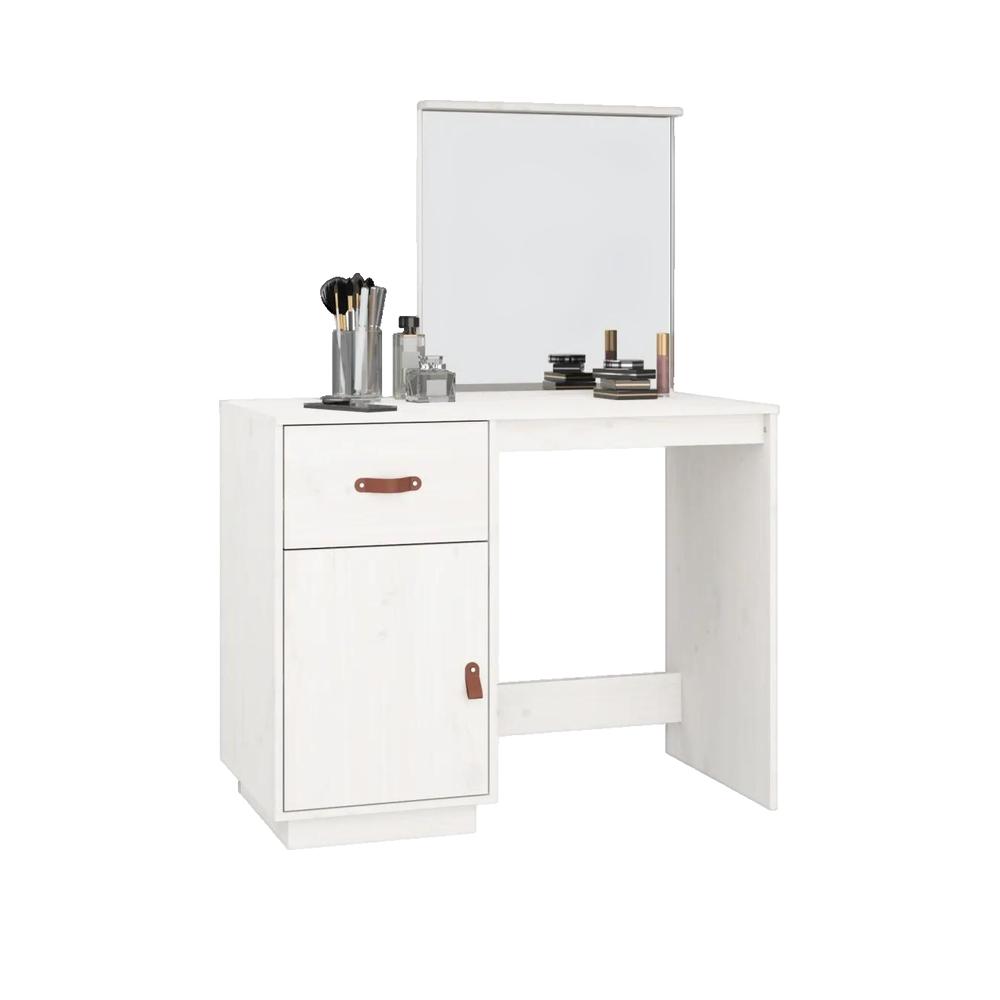 Toaletka vidaXL Drewno sosnowe masywne Biała 95x50x135 cm z lustrem