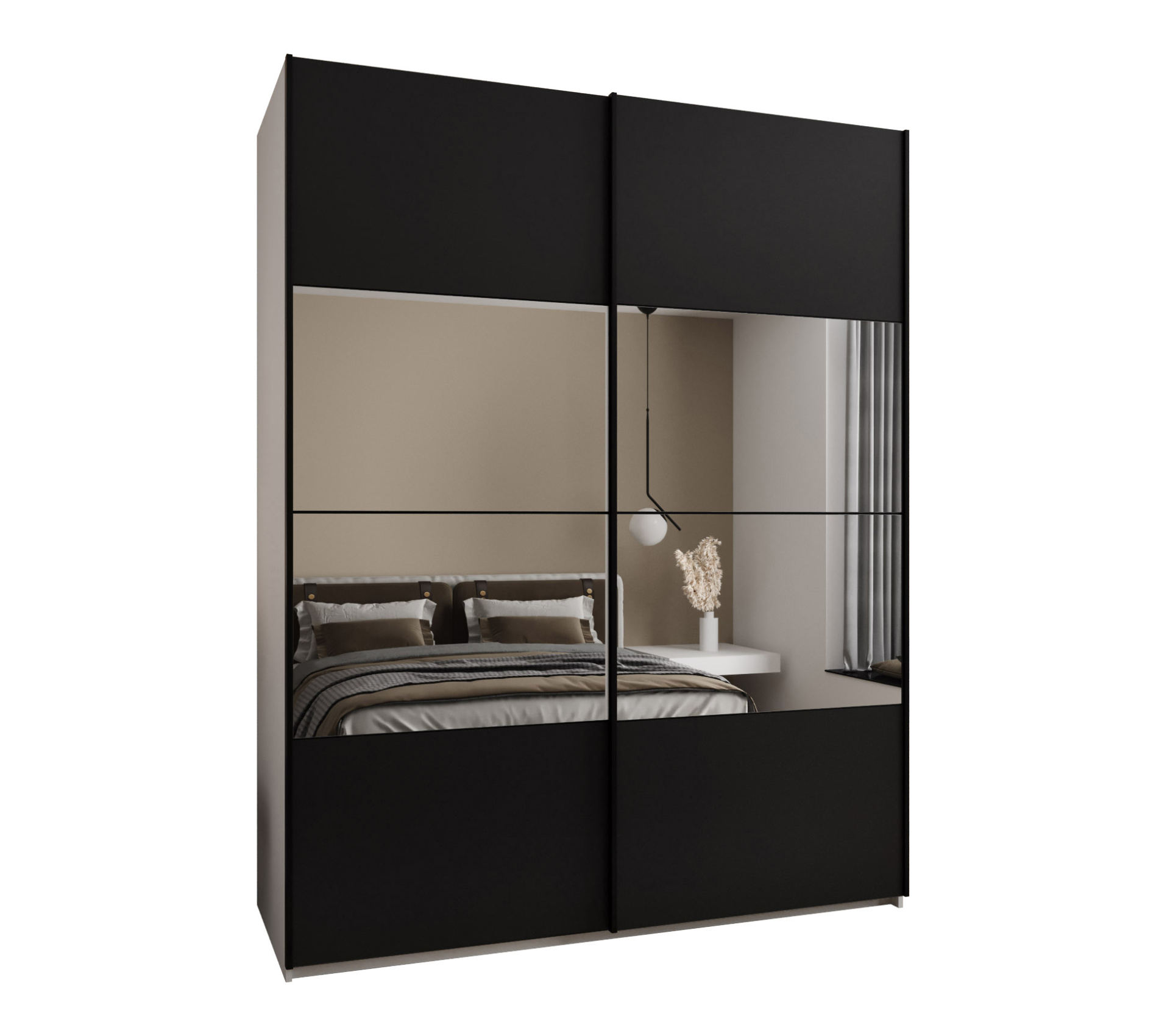 Szafa przesuwna wysoka Lux 4 200 x 64 x 245,5 cm biały + czarny + u. czarny - Abiks Meble