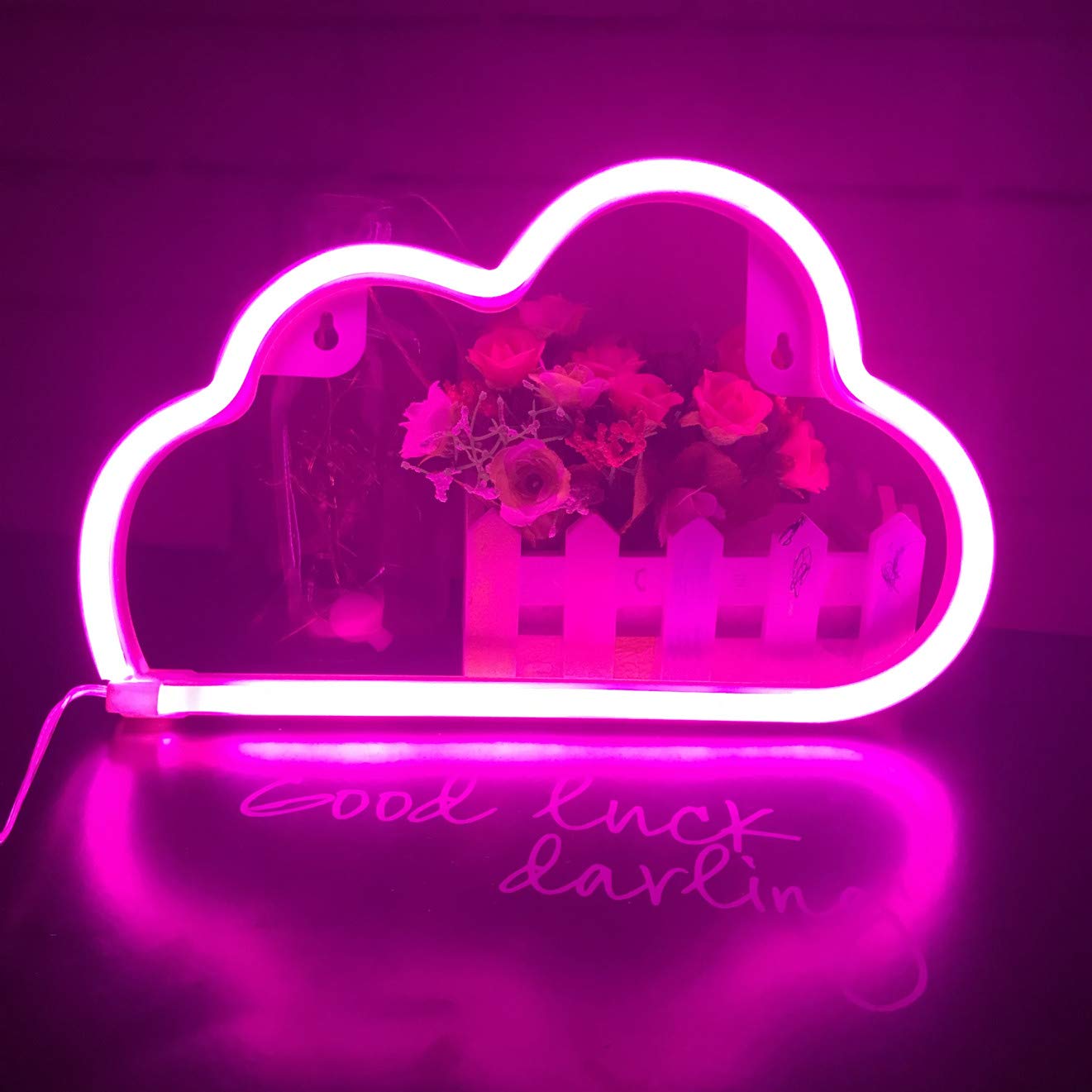 Neon LED w kształcie chmury, neonowa dekoracja ścienna 3D, różowy neon zasilany baterią lub USB