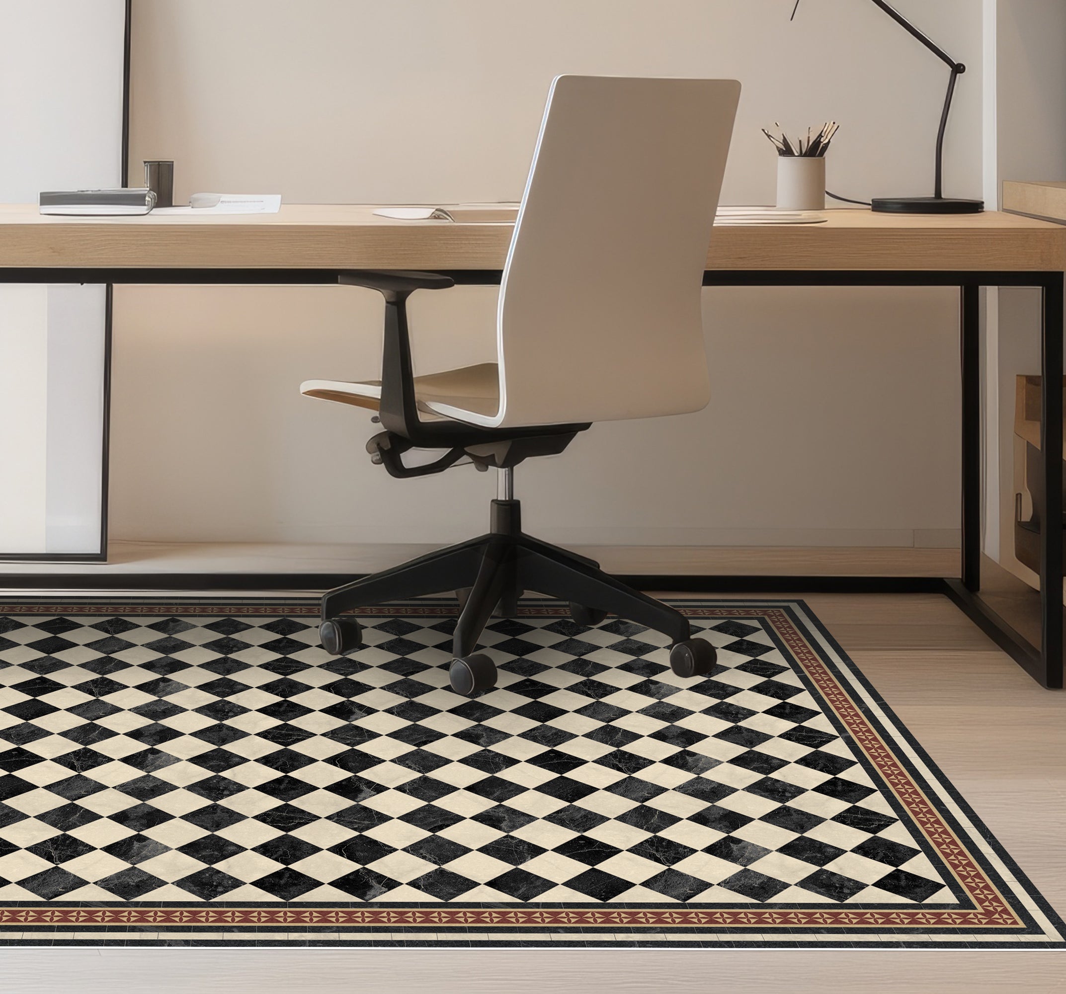 Dywan winylowy Scacchi 100x150 cm - antypoślizgowy PVC, winylowy do kuchni lub salonu, zmywalny, wodoodporny styl