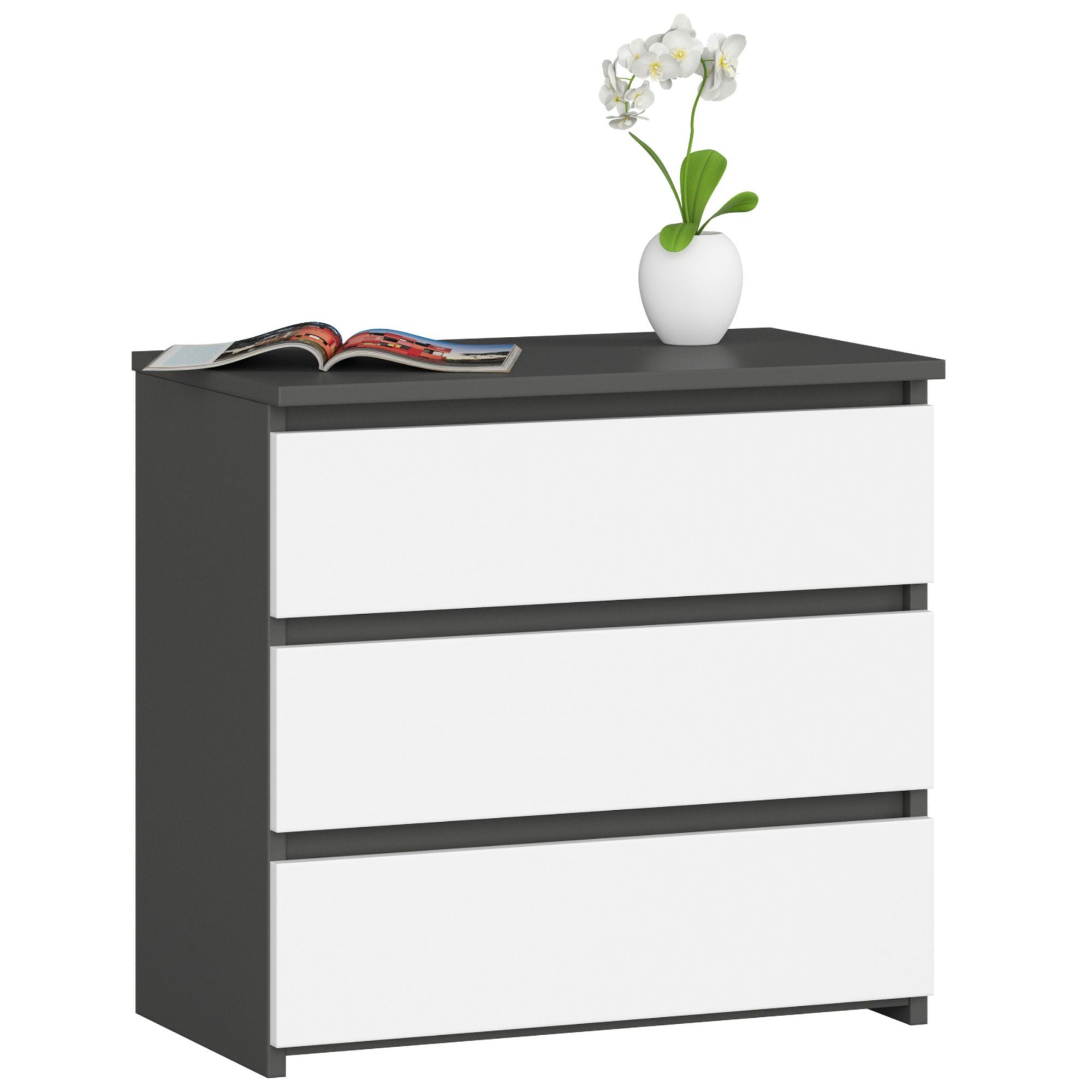 Szafka nocna AKORD CL3 Grafit Szary 60 cm 3 szuflady kolor Biały mat 60x35x57 cm