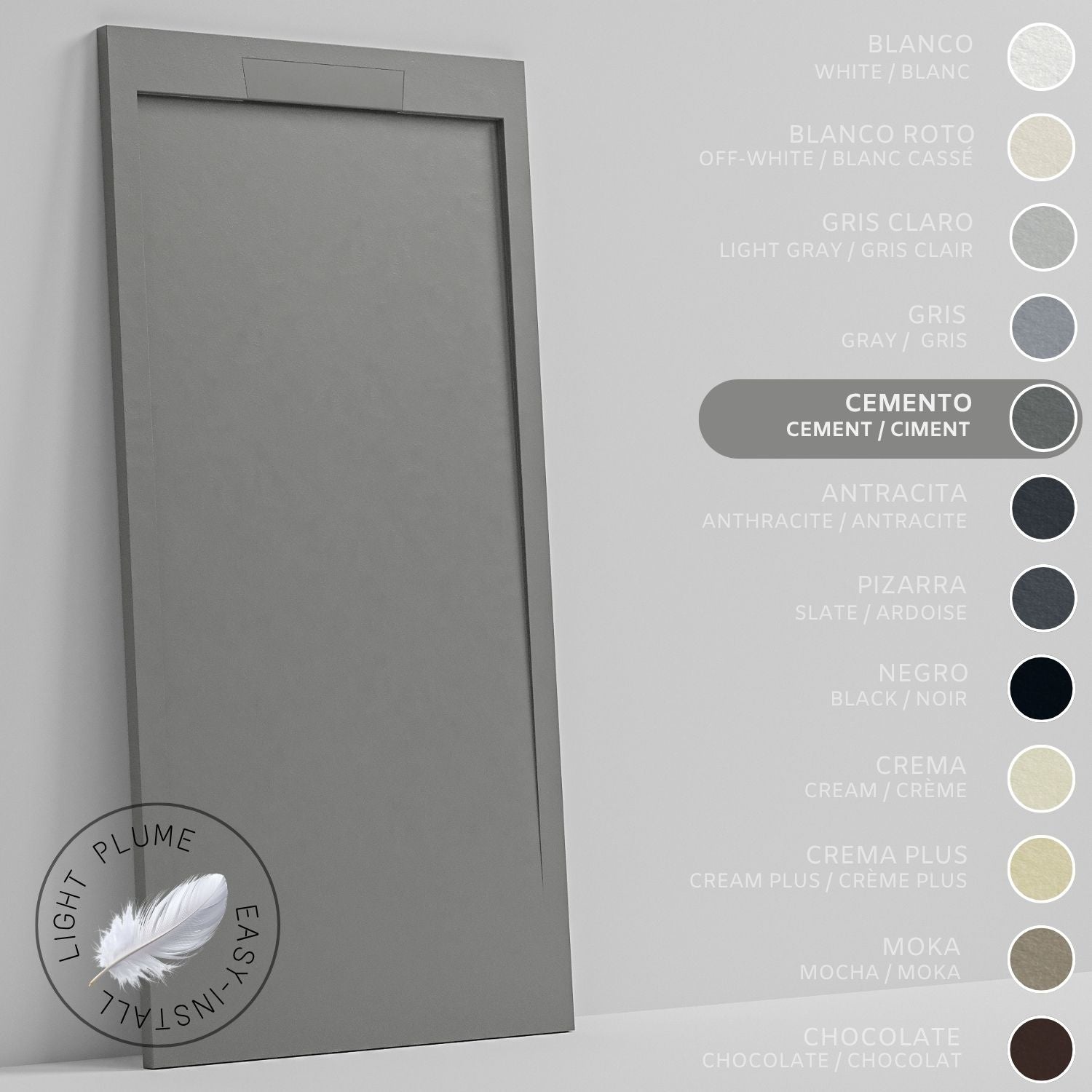 SOULHOME Lekki Brodzik z Żywicy tekstura Łupka – cementowoszary- 90x80- Niski 3cm– Elegancki SAME
