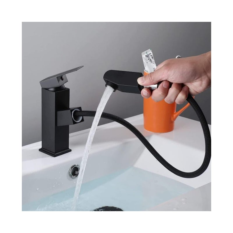 Bateria umywalkowa z wyciąganą wylewką – Czarna bateria łazienkowa, nowoczesny design, wys. 18 cm