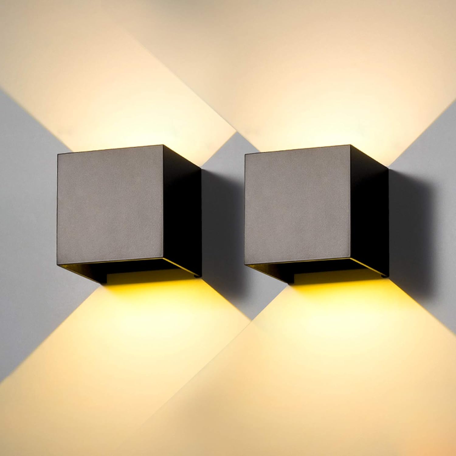 Zestaw 2 lamp ściennych LED do użytku wewnątrz i na zewnątrz, styl nowoczesny, czarne, 12 W, ciepła biel 2700-3000 K, wodoodporne, kwadratowe, alumin