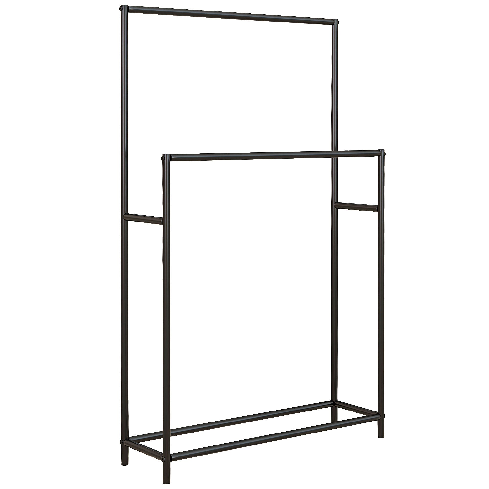 Wolnostojący, metalowy, 2-poziomowy wieszak na ręczniki do łazienki, wymiary: 66 szer. x 20 gł. x 110 wys. cm, kolor czarny