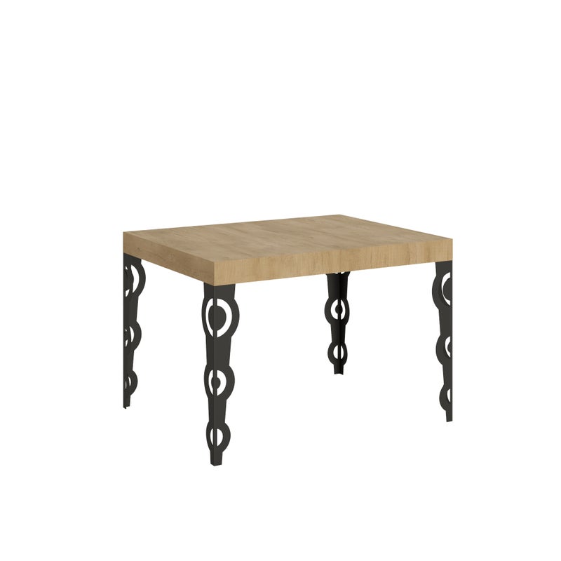 Mesa Karamay 80x120/204 cm, efecto natural, roble resistente a las manchas, color antracita.
