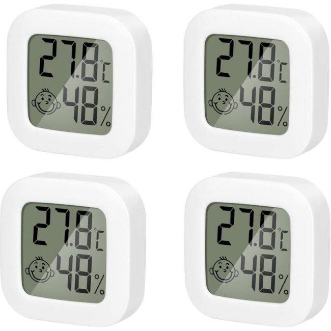 Zestaw 4 termometrów wewnętrznych, mini termometrów, higrometrów, precyzyjny monitor temperatury i wilgotności z komfortową ikoną do kuchni